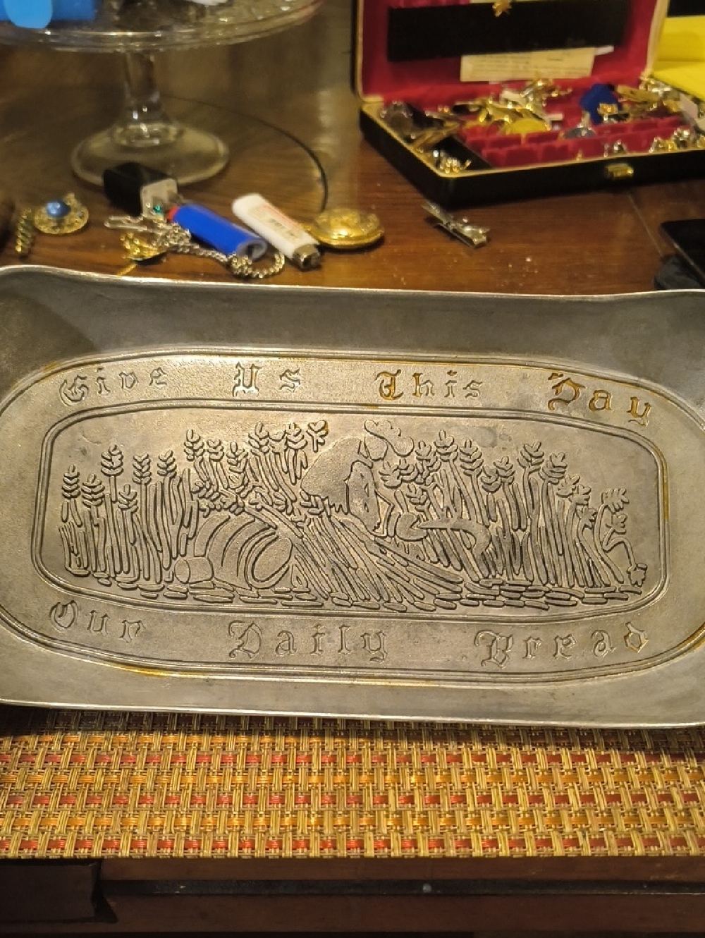 Decorative Pewter Bread Tray - Silver Color
